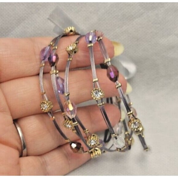 MX Signature Collection 6 Metal Wire Bracelets Rhinestones Crystals purple NWT - Picture 5 of 7